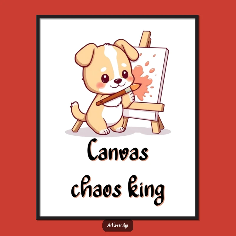 Funny Dog Artist Poster: Cute Character Splashing Paint, Vibrant Humorous Wall Decor!