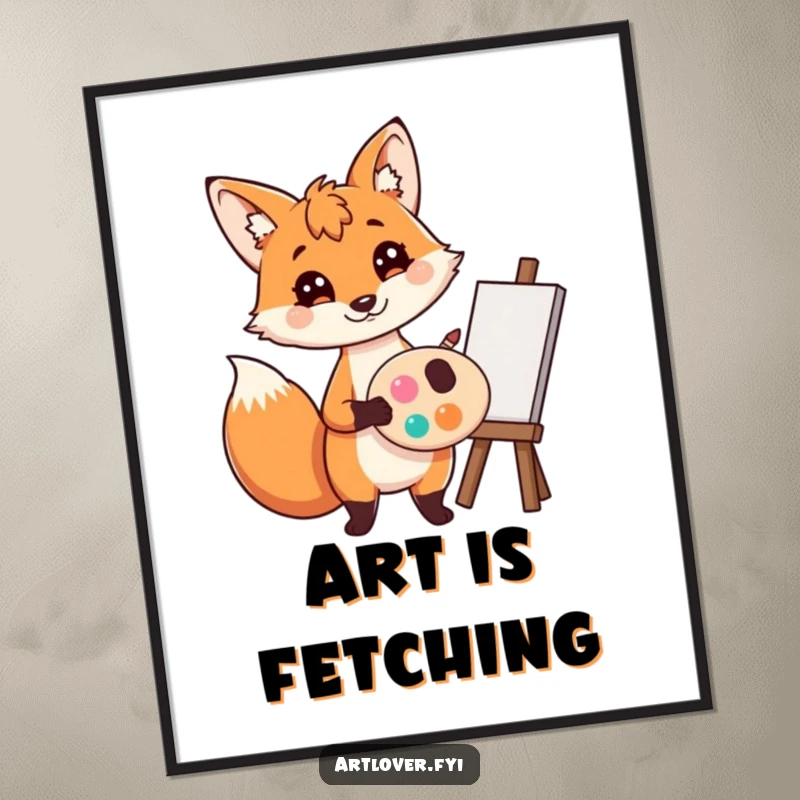 Funny Fox Artist Poster: A playful fox artist holding a palette and brush, bringing artistic vibes, superb funny gift.