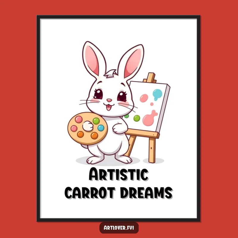 Funny Rabbit Artist Painting Poster: Add Whimsy to Your Walls
