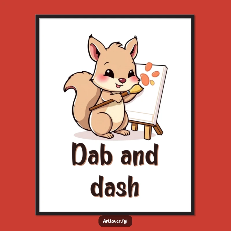 Funny Squirrel Artist Poster: Playful Painter Squirrel Dabbing Canvas, Whimsical Wall Art, Gift