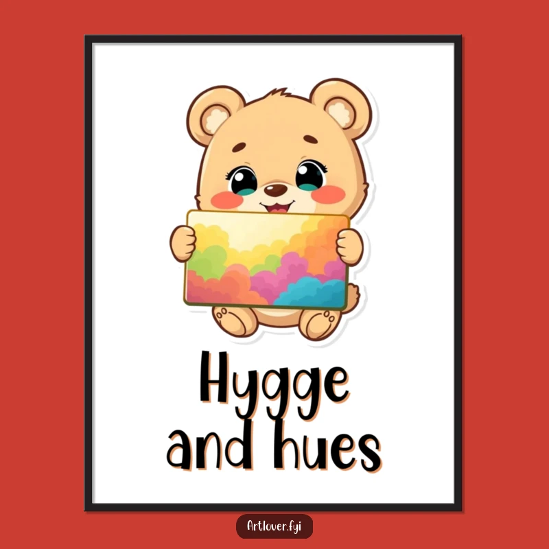 Funny Bear Cub Artist Poster: Happy Cub's Vibrant Painting Display, Cheerful Wall Art, Gift