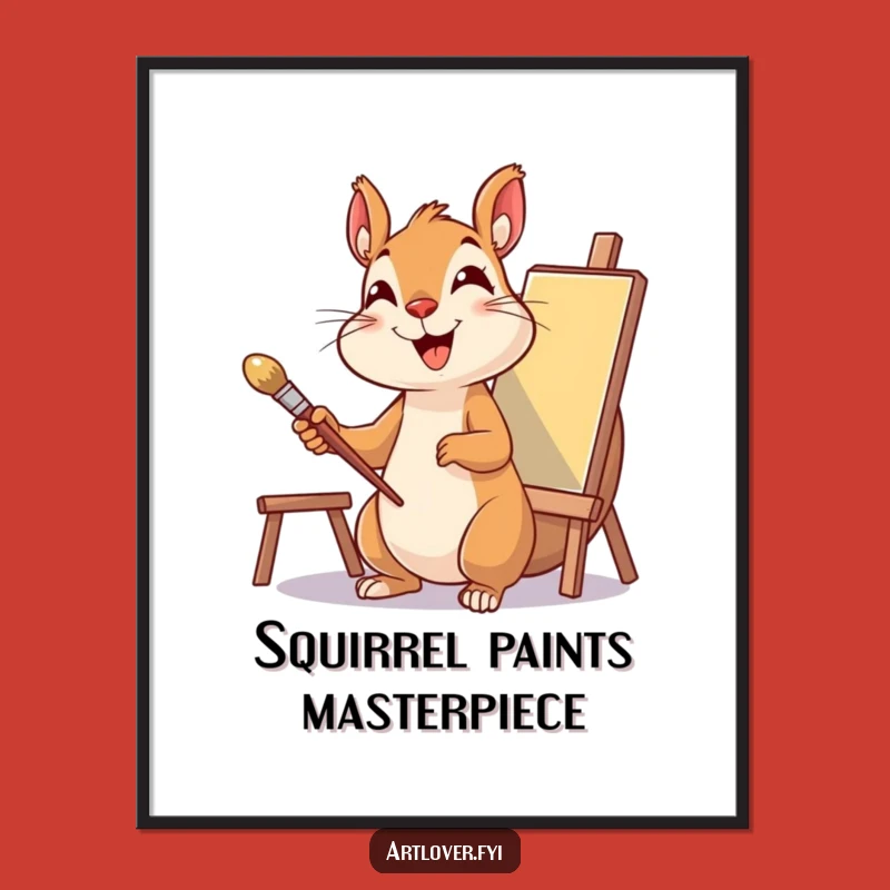 Funny Squirrel Artist Poster: Delighted Painter Print, Whimsical Wall Art, Perfect Funny Gift