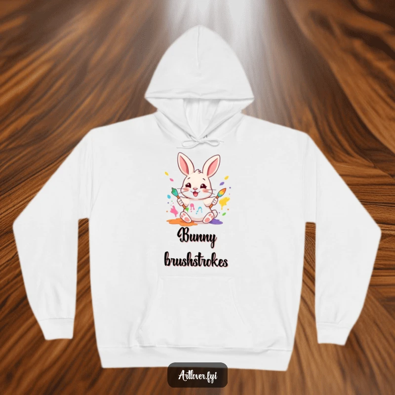 Funny Rabbit Painter Hoodie: A happy rabbit artist mixing paints with its paws, creating a humorous and cozy apparel item.