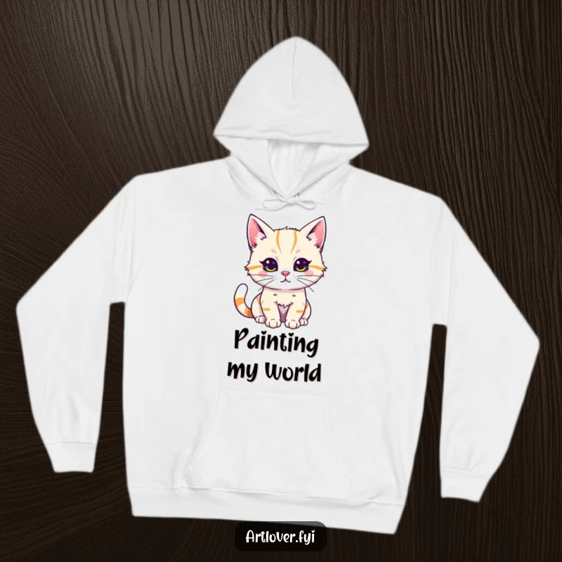 Funny Cat Artist Hoodie with a cat enthusiastically painting vibrant colors, an excellent funny gift.