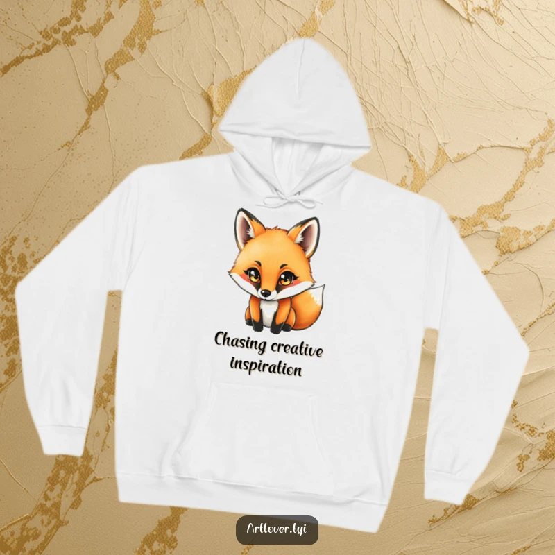 Funny fox with intense concentration drawing with charcoal, depicted on a cozy and artistic hoodie.