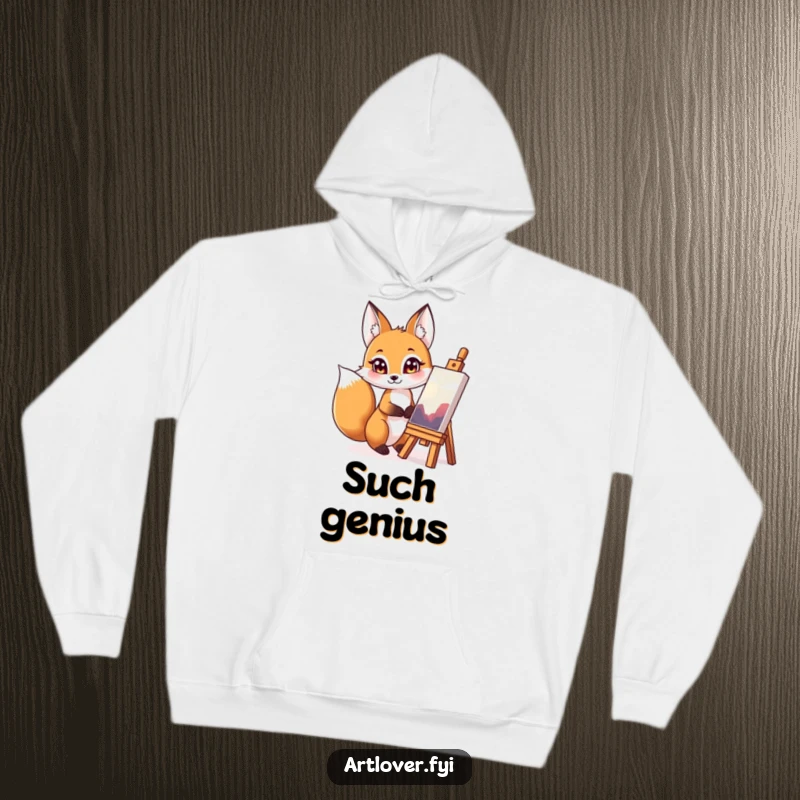 Funny fox art critic hoodie, a comfortable sweatshirt featuring a discerning fox admiring a colorful painting.