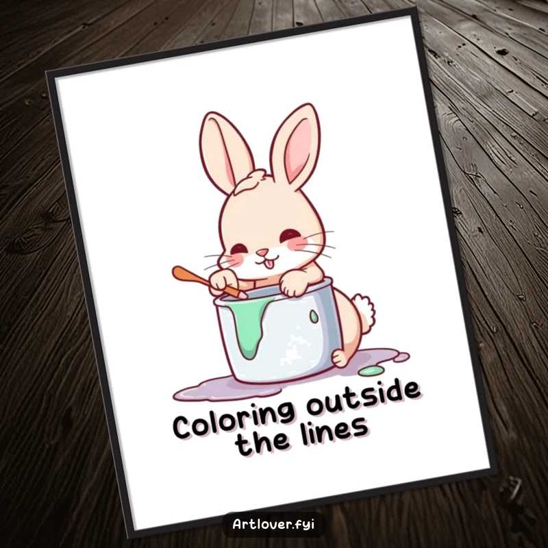 Funny Free Printable Wall Art: Playful rabbit dipping paw in paint, creating a vibrant and humorous masterpiece for unique decor.