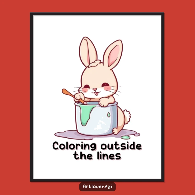Funny Free Printable Wall Art: Rabbit Artist Creating Hilarious Masterpiece Downloadable Decor