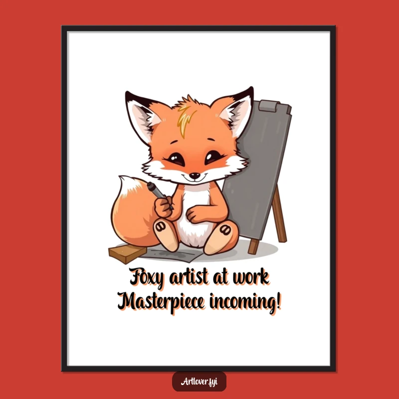 Funny Free Printable Wall Art: Mischievous Fox Cub Artist, Downloadable Home Decor Gift