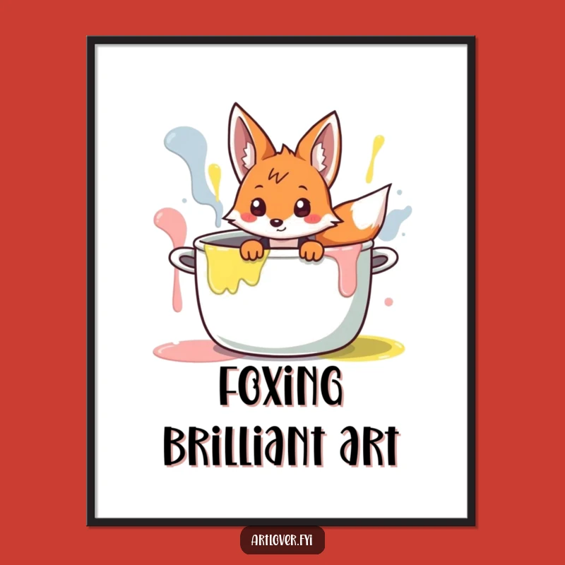 Free Printable Fox Paint Pot Wall Art: Curious Cartoon Downloadable Decor