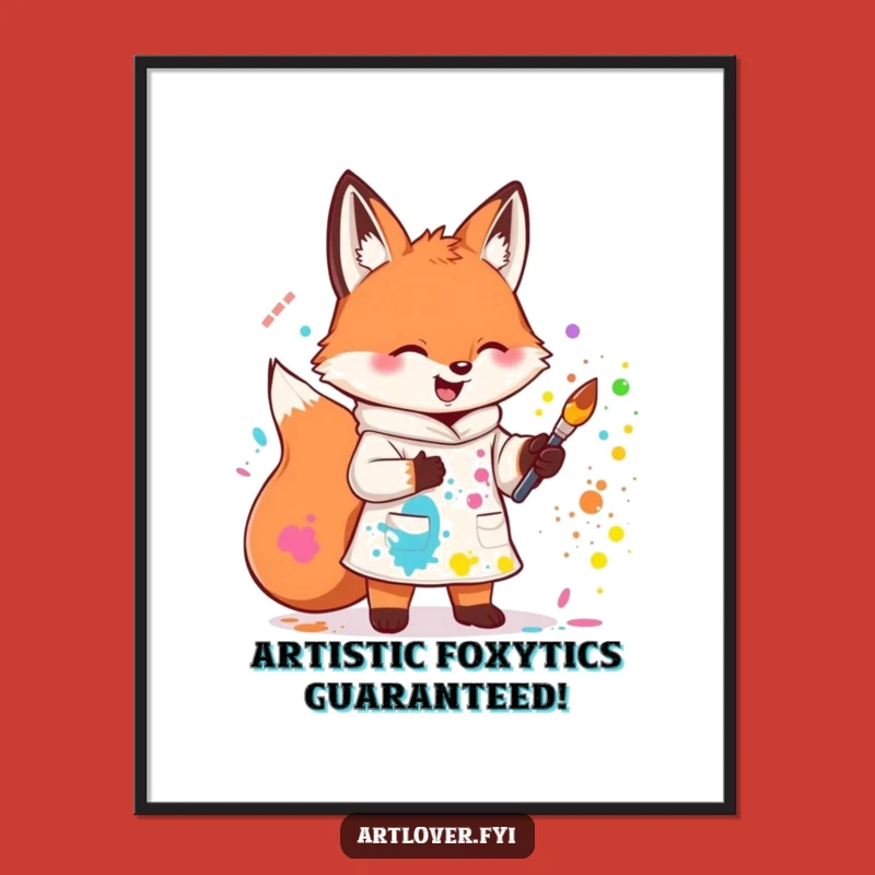 Free Printable Wall Art: Fox Artist & Paint Splatters, Downloadable Decor