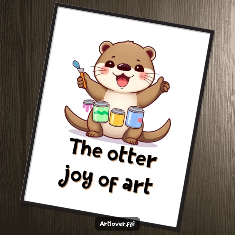 Funny Free Printable Wall Art of a delighted otter artist juggling and balancing paint cans.