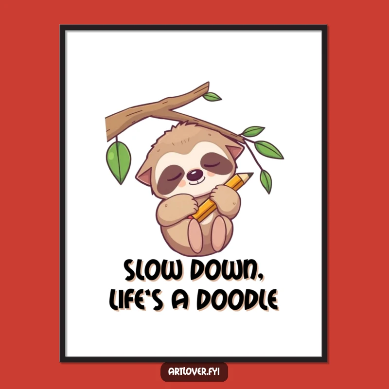 Funny Free Printable Wall Art: Sleepy Sloth Artist, Downloadable Home Decor Gift