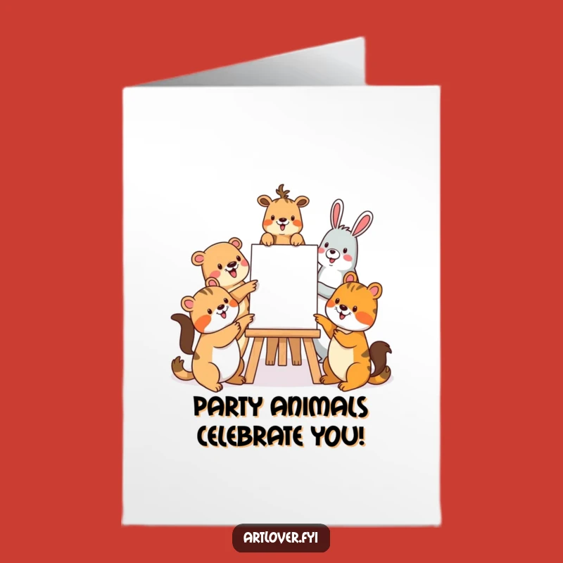 Free Printable Birthday Card: Animal Art Party Scene, Fun DIY Downloadable Gift