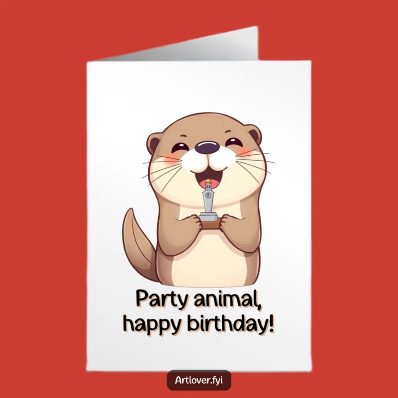 Free Printable Birthday Card: Joyful Otter Balances Art Hilarious Downloadable Greeting