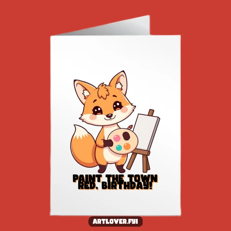 Free Printable Fox Artist Birthday Card - Funny Painter Pup Downloadable Gift