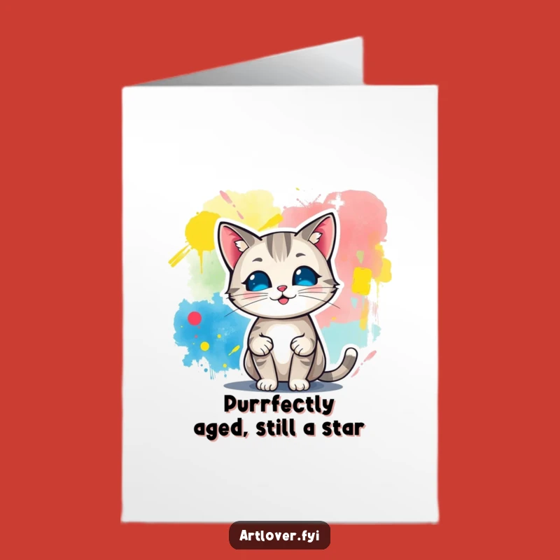 Free Printable Birthday Card: Artistic Cat, Colorful Painting, Downloadable Funny Gift