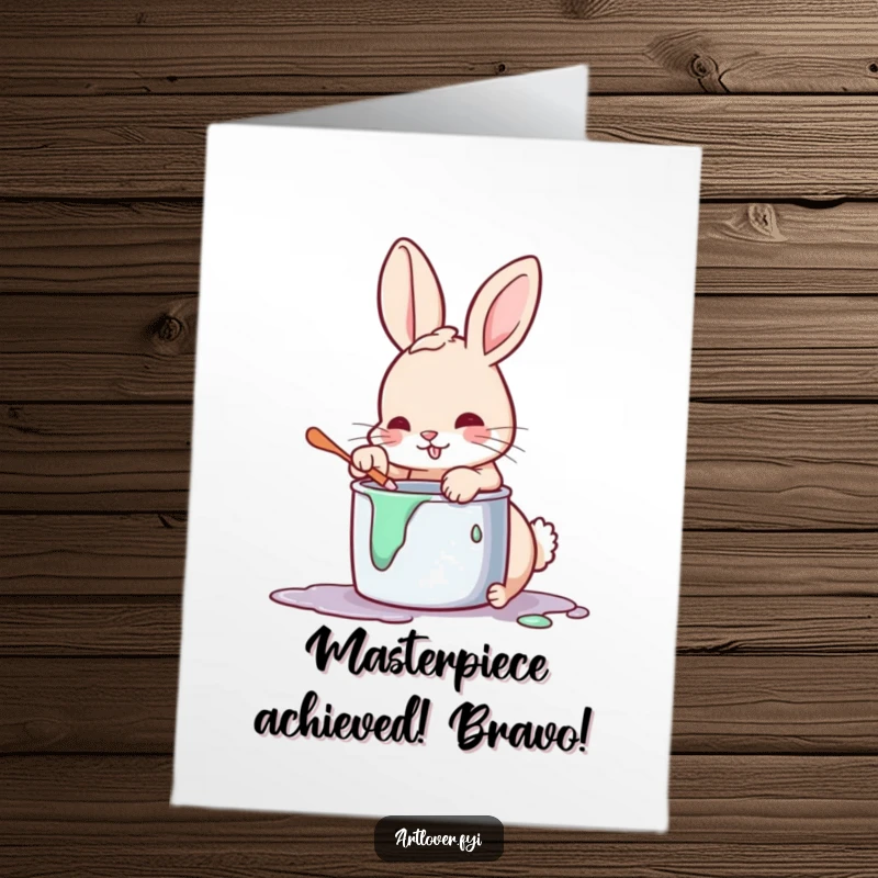 Funny Free Printable Congrats Card: Artistic rabbit dipping paw in paint, celebrating an achievement with vibrant, hilarious artwork.