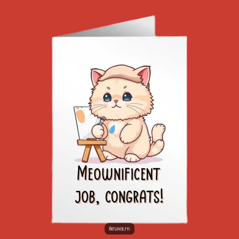 Free Printable Cat Artist Congratulations Card: Funny Beret Painter Downloadable Gift