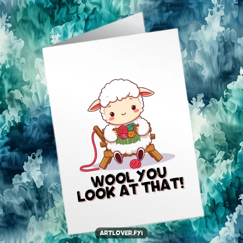 Funny Free Printable Congratulations Card: Happy sheep weaver creates a colorful tapestry on a loom, celebrating your success.