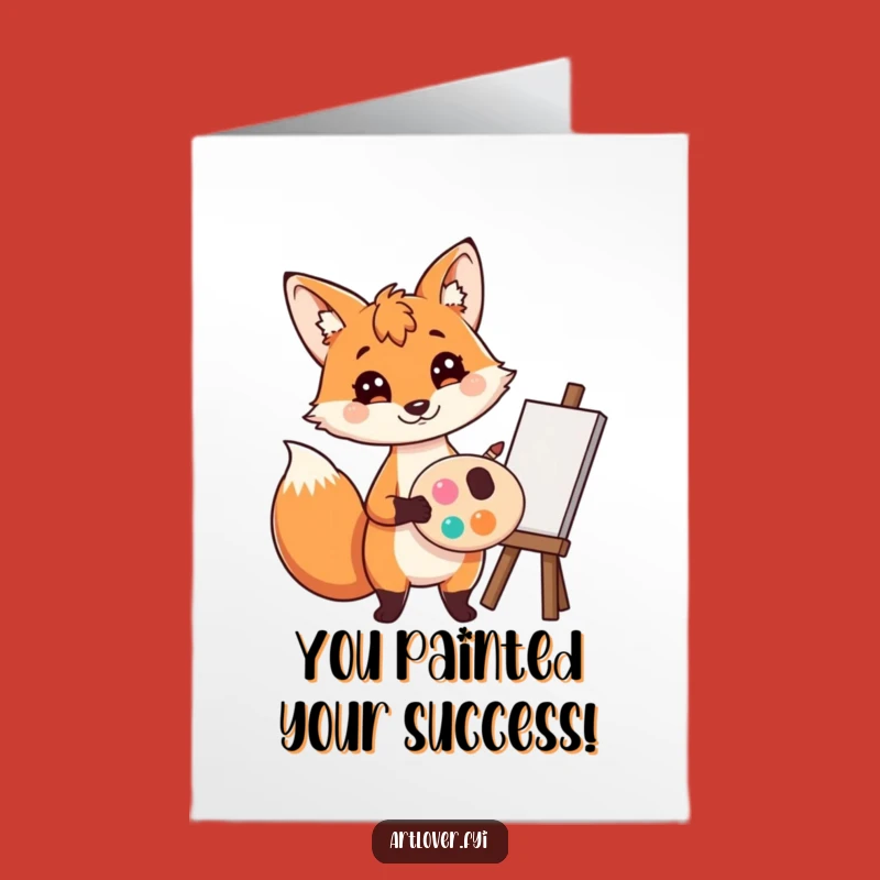Free Printable Fox Artist Congrats Card - Funny Painter Pup Downloadable Gift