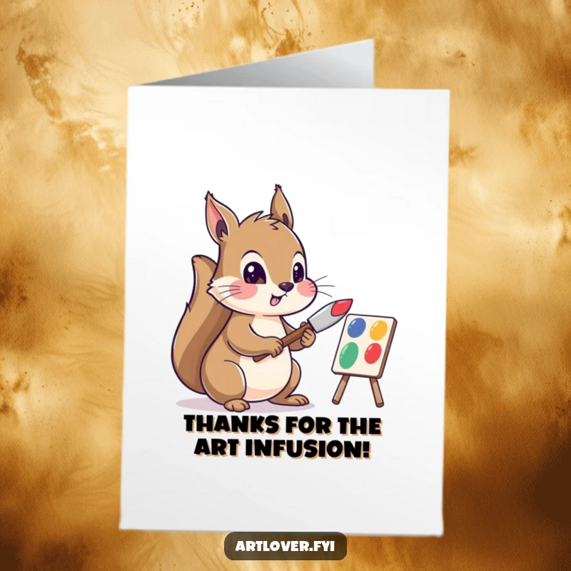 Funny Free Printable Thank You Card: Squirrel artist happily mixes paint, offering a colorful thank you message.