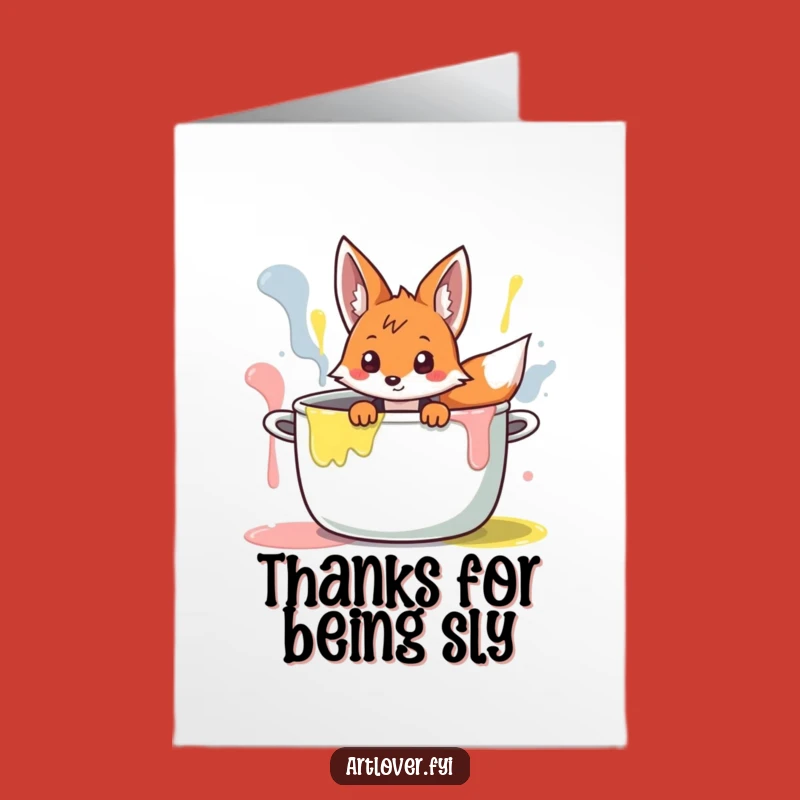 Free Printable Fox Paint Pot Thank You Card: Curious Cartoon Downloadable Gift
