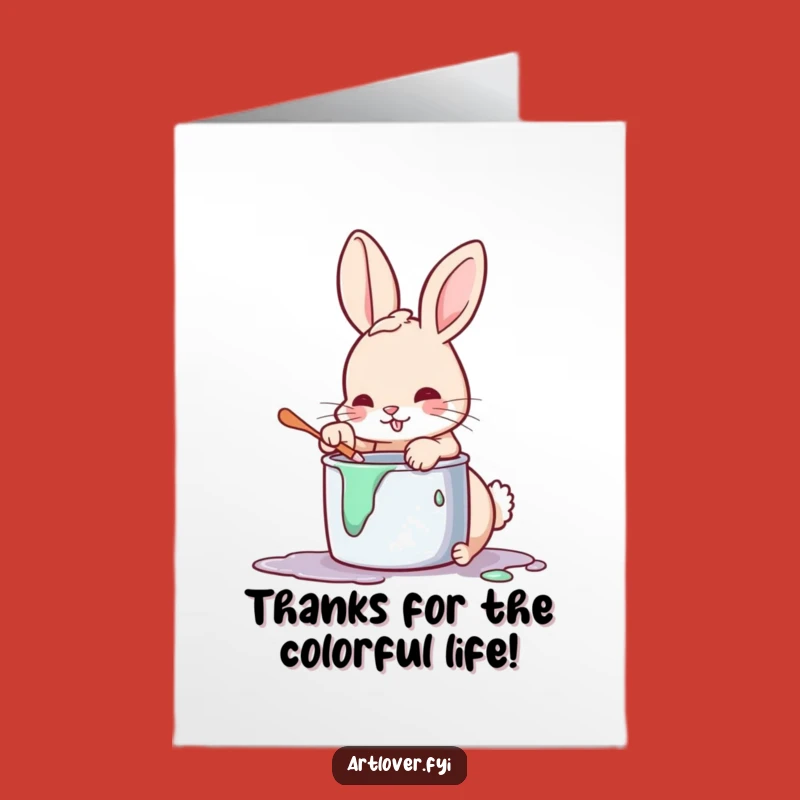 Free Printable Thank You Card: Funny Rabbit Artist Expressing Gratitude Downloadable