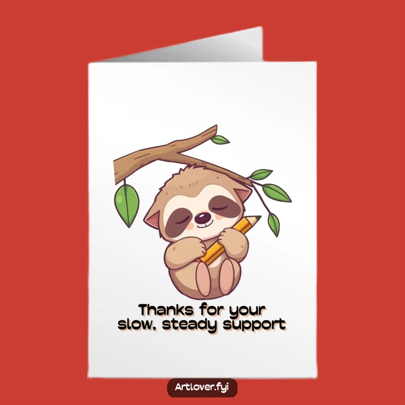Free Printable Thank You Card: Sleepy Sloth Artist, Funny Downloadable Gift for Slow Appreciation