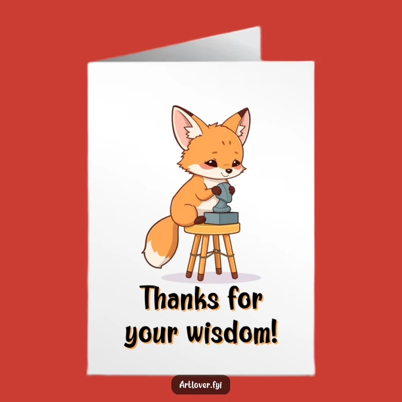 Free Printable Fox Art Critic Thank You Card: Funny Sculpture Viewer Downloadable Gift