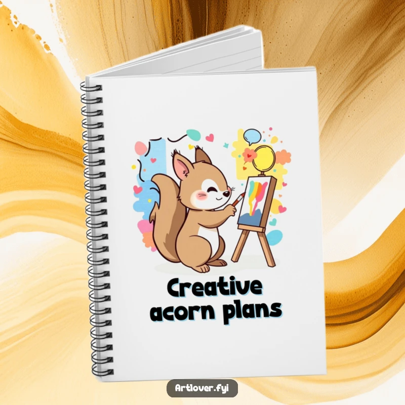 Funny notebook cover with a playful squirrel painting a colorful mural with artistic flair.