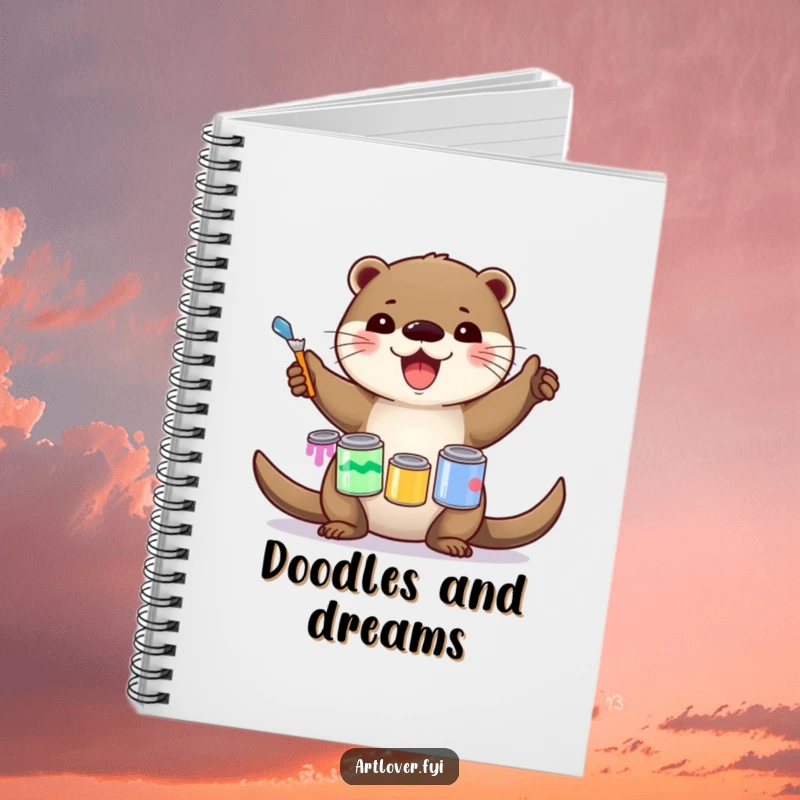 Funny Notebook: A delighted otter artist balancing paint cans on a page, perfect for jotting down creative ideas, great gift.