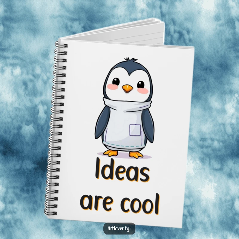 Funny notebook with a happy penguin artist in a smock, holding a paintbrush, perfect for sketching ideas or writing notes.
