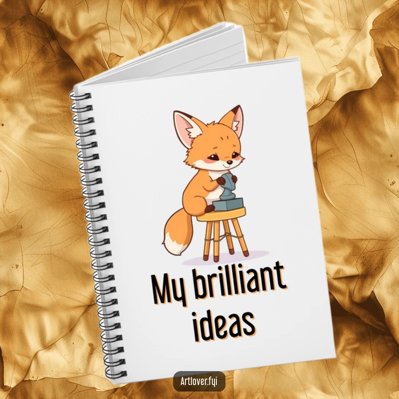 Funny Fox Art Critic Notebook: A curious fox observing a sculpture, perfect for jotting down funny notes and artistic reviews.