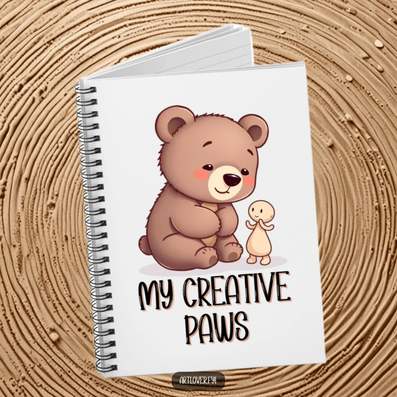 Funny Bear Cub Artist Notebook: A playful bear cub admiring abstract clay art, perfect for jotting down funny notes and creative ideas.