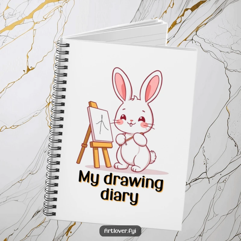 Funny Bunny Artist Notebook featuring a cute kawaii bunny with an easel, ideal for jotting down creative thoughts and inspiration.