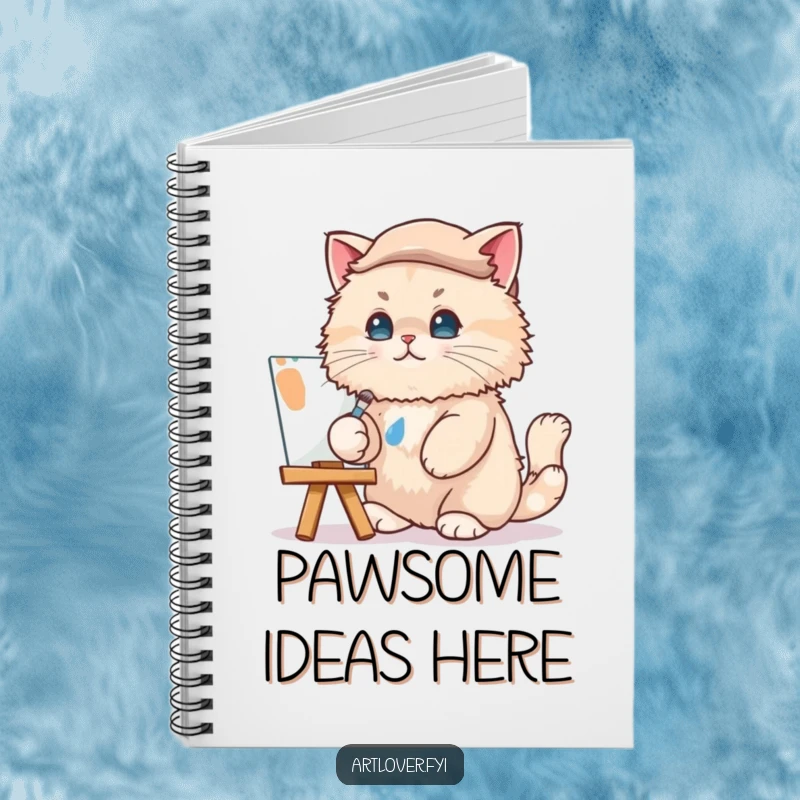 Funny Cat Artist Notebook: A cat artist in a beret dabs paint, perfect for jotting down funny notes and creative ideas.
