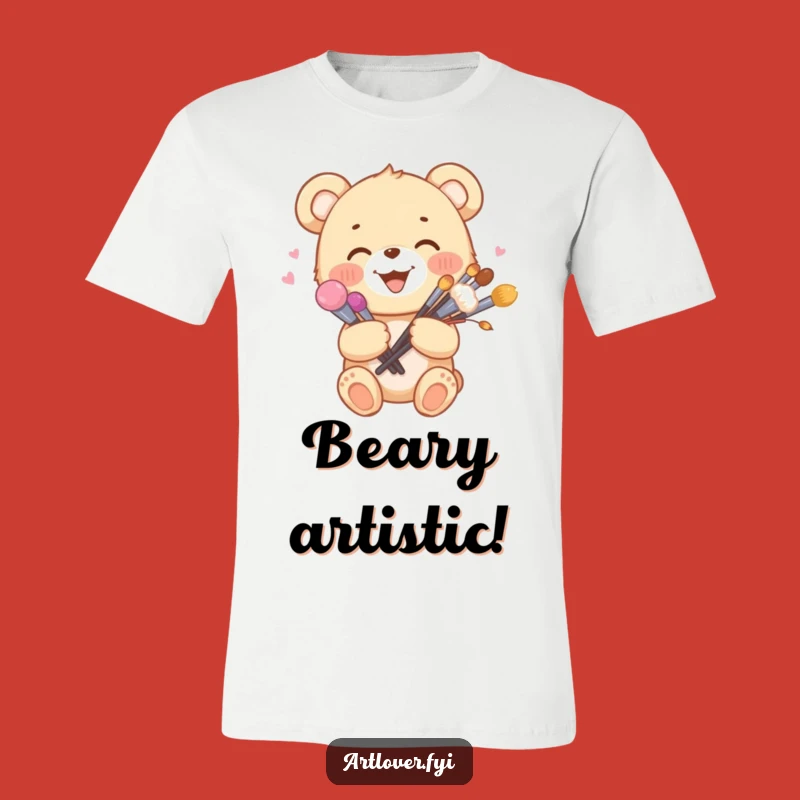 Funny Artist Bear Cub T-Shirt: Happy Brush Bouquet - Great Gift!