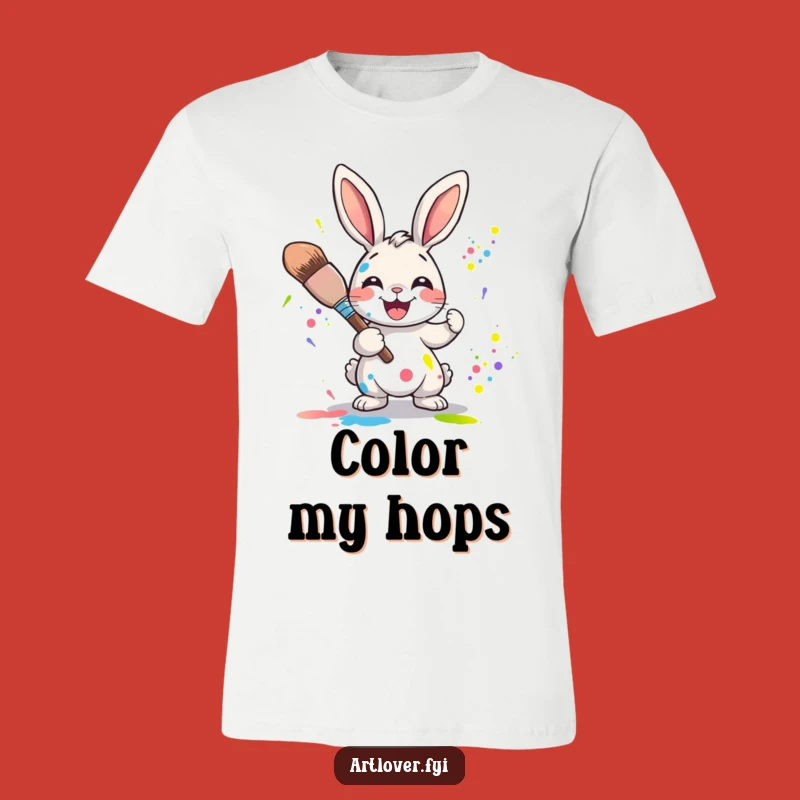 Funny Rabbit Artist T-Shirt: Joyful Character Splattering Colors, Whimsical Humorous Gift!