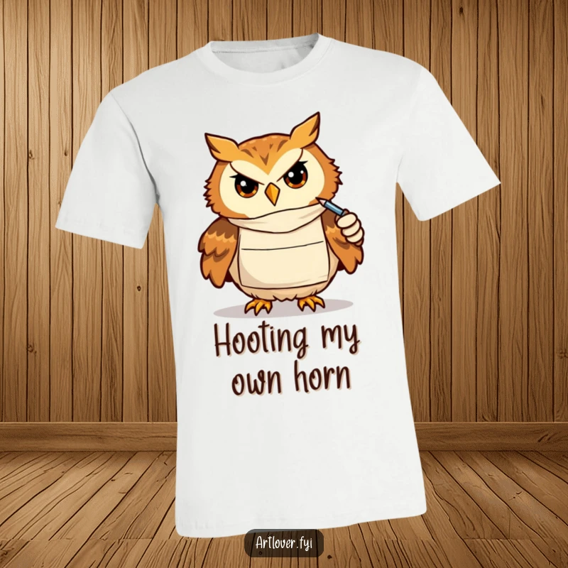 Funny t-shirt of a wise owl in an artist's smock, intensely focused on drawing, embodying artistic concentration and dedication.