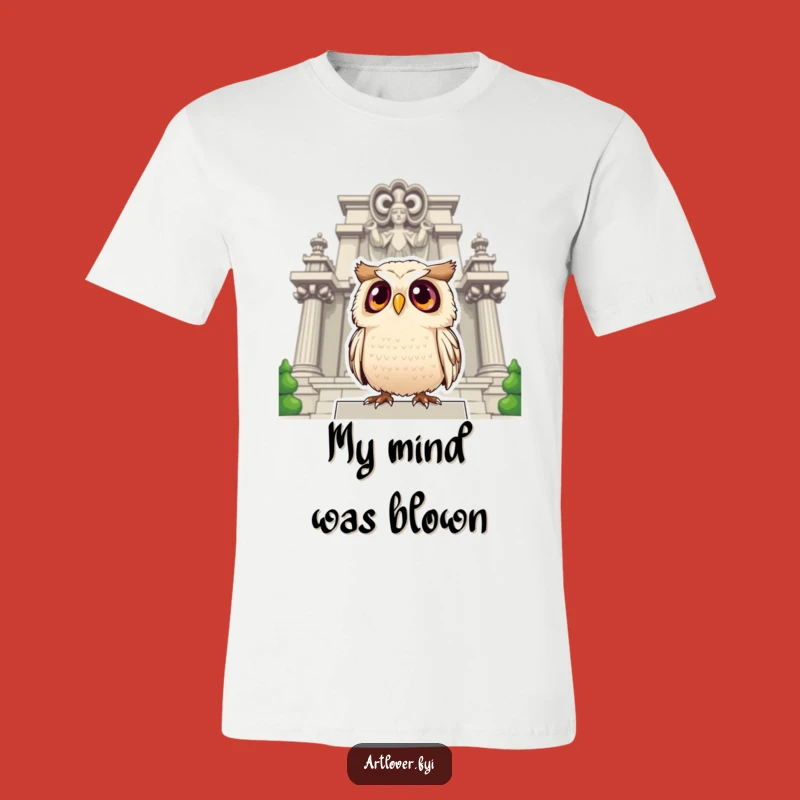 Funny Surprised Owl Statue T-Shirt: Wear Your Awe with Humor