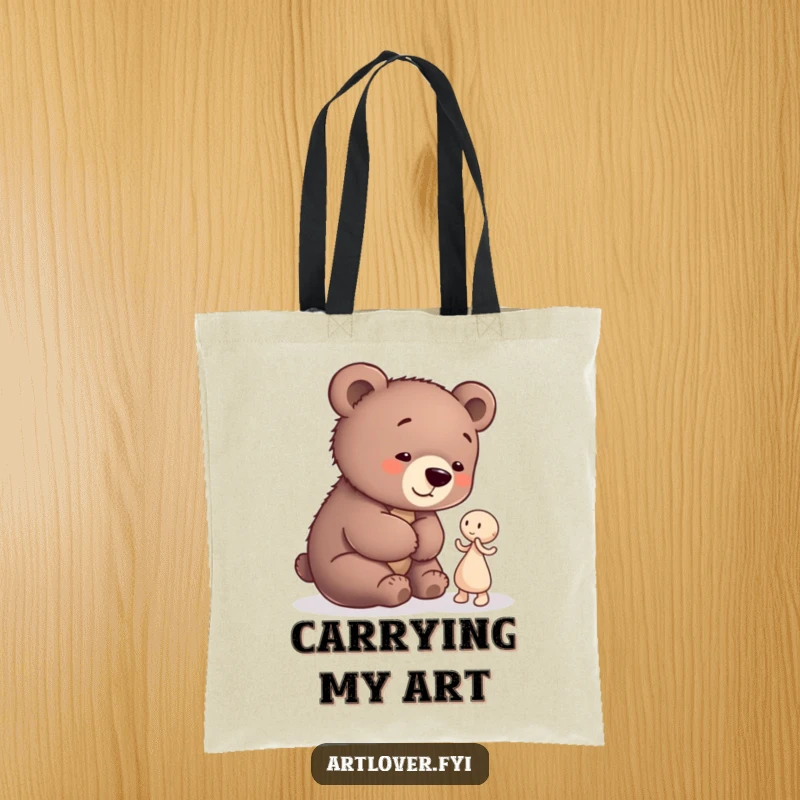 Funny Bear Cub Artist Tote Bag: A playful bear cub admiring abstract art, a functional and funny accessory for art lovers.