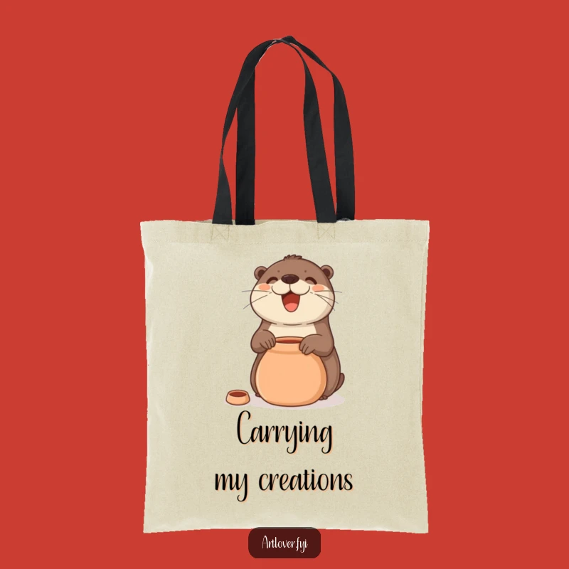 Funny Otter Pottery Tote Bag: Carry Your Essentials with a Smiling Artist