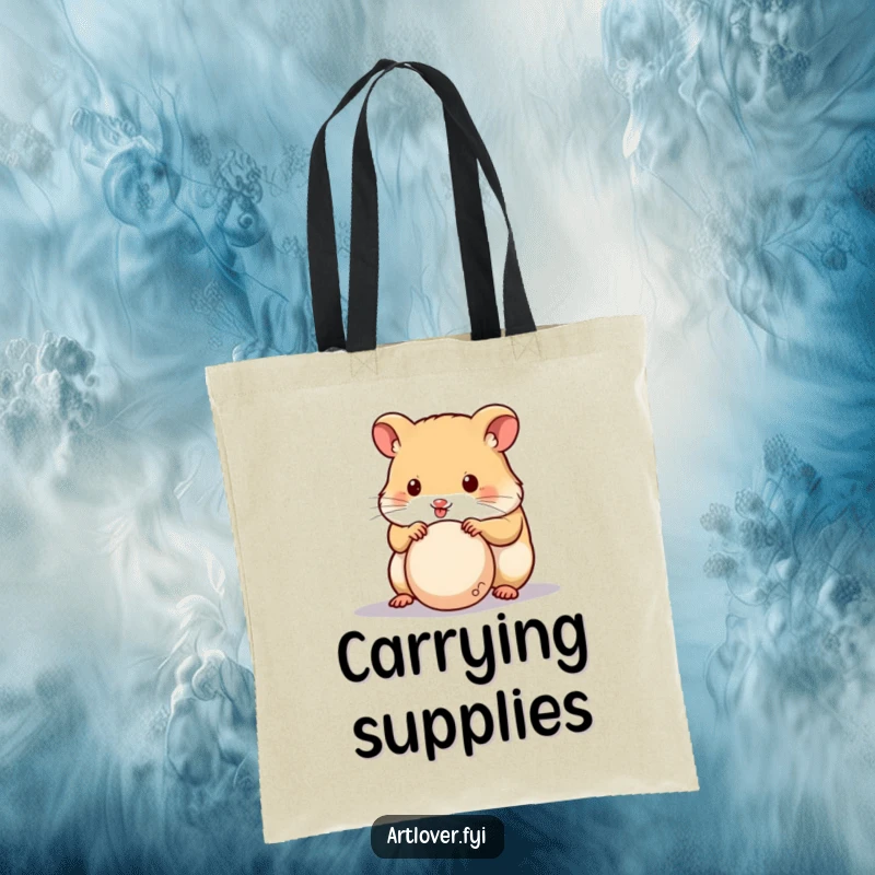 Funny Hamster Sculptor Tote Bag featuring a cute hamster focused on sculpting clay, perfect for carrying supplies with humor.