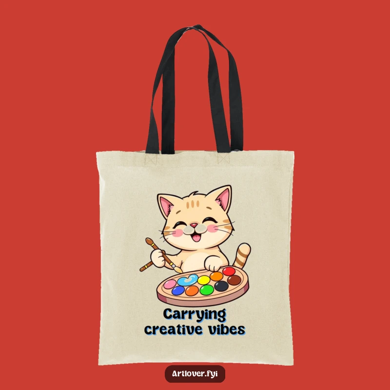 Funny Cat Artist Tote Bag: Cheerful Pixie, a Hilarious Gift for Art Supplies!